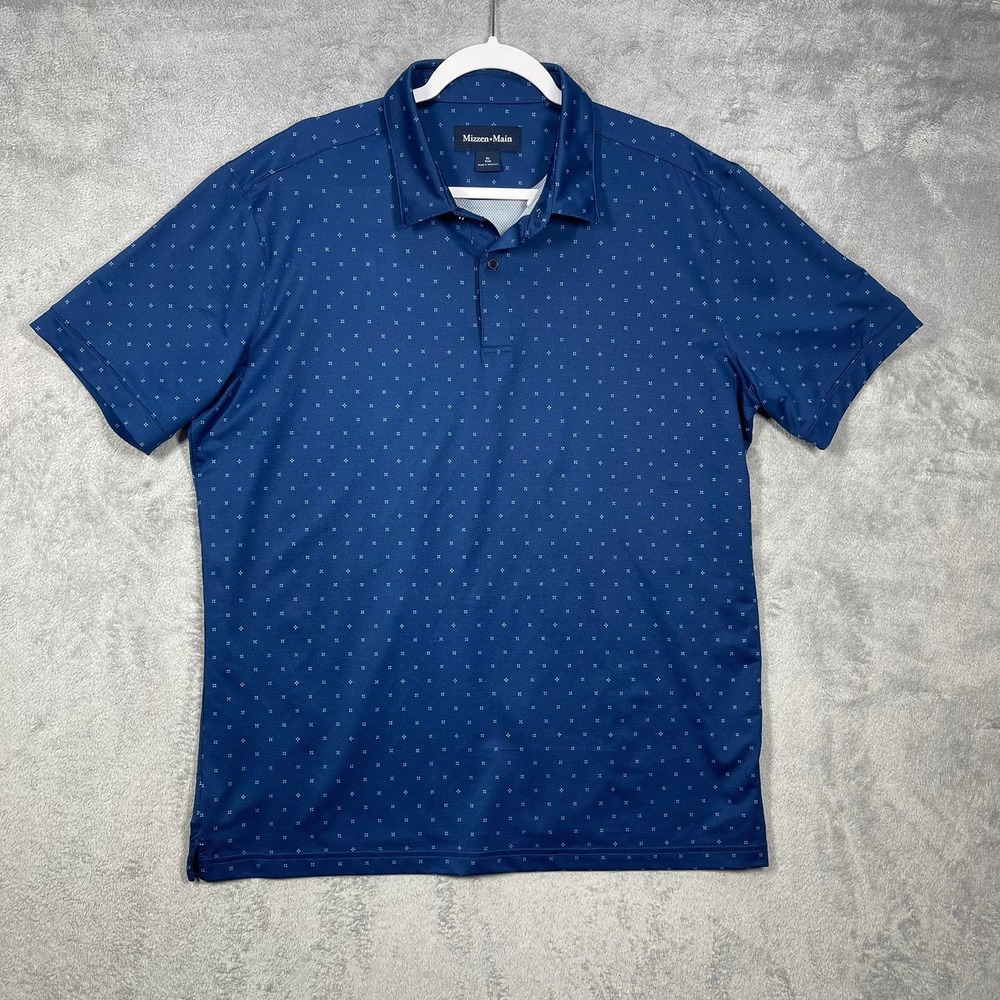 Mizzen+Main Polo Shirt Mens XL Blue Geometric Performance Trim Fit AOP